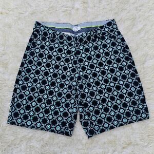Stretch Khaki Shorts Crown & Ivy Size 8 Navy Blue Green Tile Geometric Print